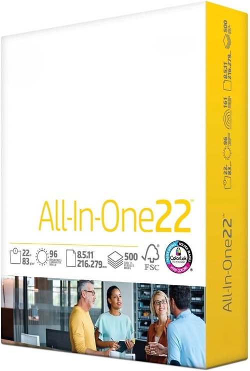 All-in-One22 22lb White Paper | 500 Sheets, 8.5 x 11 Inches for Versatile Printing