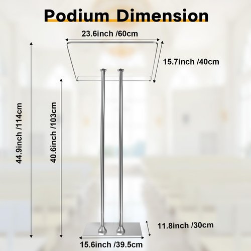 Vakiorn Acrylic Podium Lectern with Iron Stable Bottom, Pulpits for Churches with 10MM Thickened Acrylic Countertop, Multi Function Pulpit for Modern Classroom Music Concert Wedding Conference Event