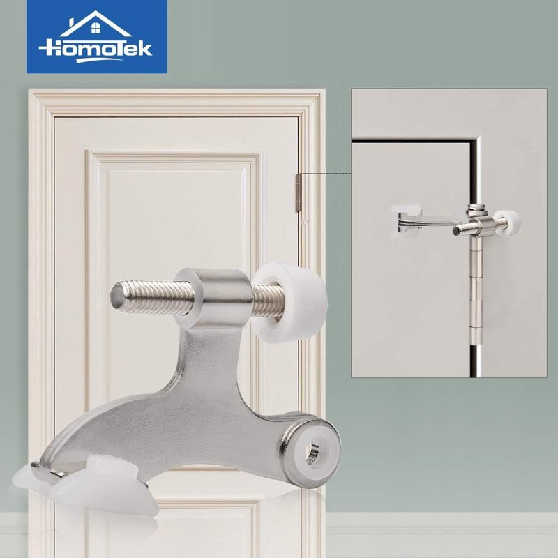 HOMOTEK 3 Pack Hinge Pin Satin Nickel Door Stopper,Adjustable Deluxe Heavy Duty Door Stopper 2-1/2"x1-3/4,with White Rubber Bumper Tips