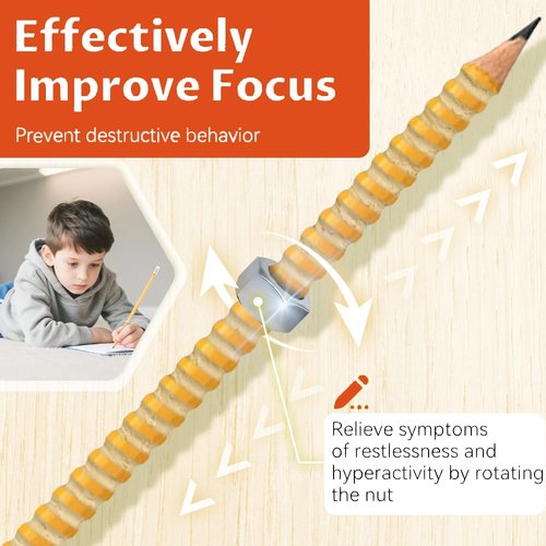 Adhd Pencil, Threaded Pencil with Sliding Nut, Adhd Fidget Pencils for Autism Kids Calming, Threaded Focus Pencils, Textured Pen for Kids, Ad-HD Tools (3pcs)