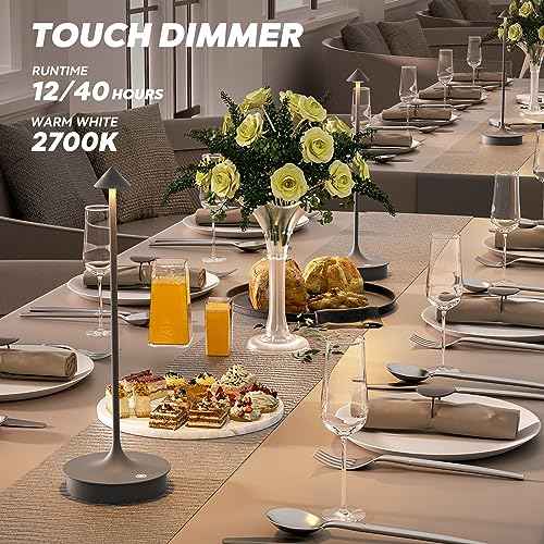 Small Cordless Table Lamp Rechargeable, Battery Operated Desk Lamp, 4000mAh LED Touch Lamp, Dimmable Portable Outdoor Waterproof Wireless Table Light for Restaurants/Bars/Outdoor(1PC,Gray)
