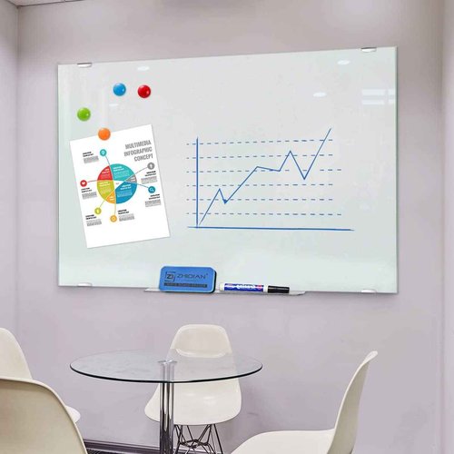 Glass Whiteboard 36x24 Magnetic Dry Erase White Board, Modern Tempered Glass Board for Wall, 3x2' Frameless Wall Hanging Mount Glassboard for Home Office School