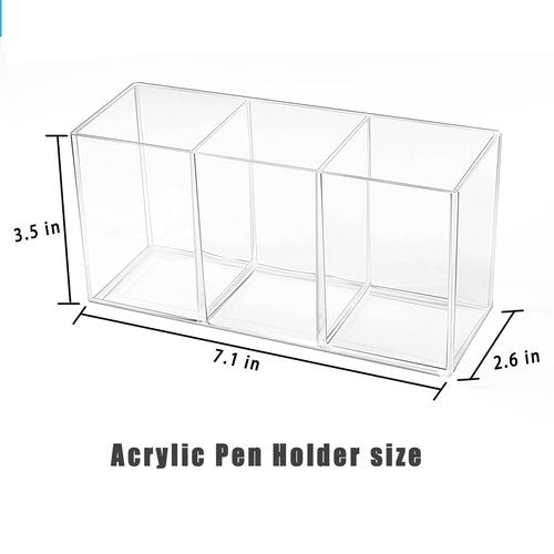 eastbao 6 pack Acrylic Pen Holder for desk cute office supplies,Stationery and makeup brush organizer,Clear Desktop Pencil Cup with 3 Compartments