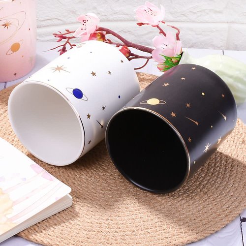 BOSILI Cute Ceramic Pen Holder Organizer Pencil Holder Desktop Black and White Set of 2