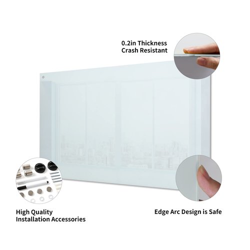 R&G Magnetic Glass Whiteboard,36"×24" (3'x 2'),Glass Dry Erase Board,White Frameless Surface, Includes Board, Magnets, 1 Marker and a Eraser,for Home and Office