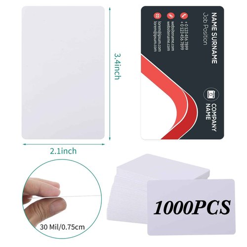 Yexiya 1000 Pcs Blank PVC Cards White Quality Plastic ID Badge Printers Cr80 30 Mil Business Cards Fit Most Photo ID Badge Printers