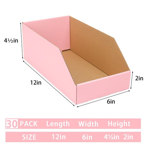DERZIFUN Cardboard Storage Bins 30 Pack, 12x6x4.5inch Pantry Bins for Parts, Snacks, Bottles, Cans