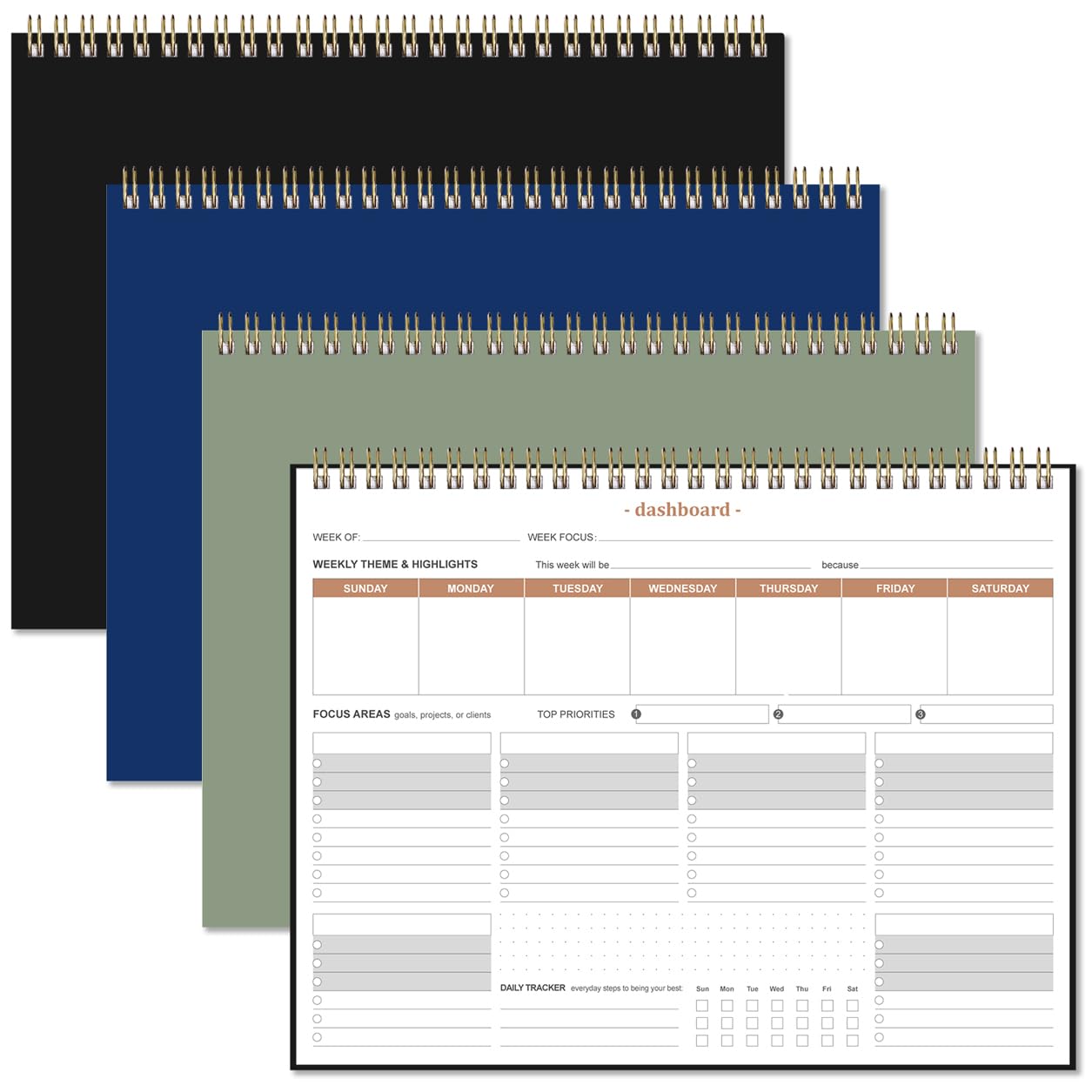 (3-Pack) Weekly Productivity Planner - 8.5" x 11" Dashboard Desk Notepad Has 6 Focus Areas to List Tasks for Goals, Projects, Clients, Academic or Meal-Organize Your Daily Work Efficiently, 54 Weeks