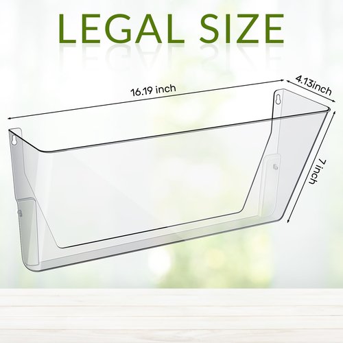 Threehoney 6 Pcs Legal Size Clear Single Pocket Wall Mount File Holder Plastic Hanging Wall Organizer with Double Sided and Screws Wall Mount Mails Magazines Organizer for Office and Home