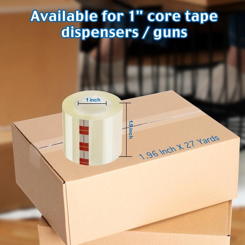 Tafomega Clear Packing Tape for Moving Boxes,Heavy Duty&Noiseless Moving Tape with Dispenser,Strong Adhesive Packaging Tape Releases Smoothly Quietly,1.96 Inch X 27 Yards,6 Packs