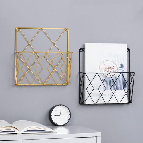 Yardenfun Wall-mounted Books Storage Rack Magazine Holder Golden Iron Book Organizer for Home Decor Office Stylish Book Supporter Container for Shelves