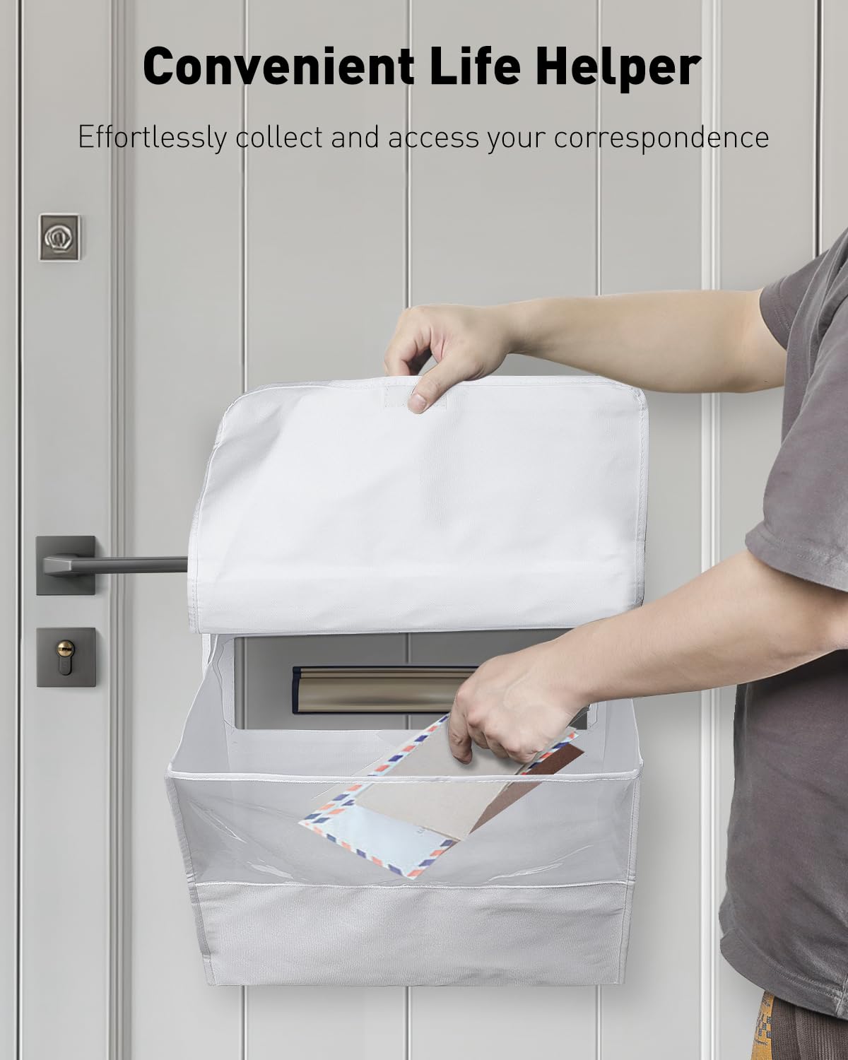 Uniclife White Mail Slot Catcher for Door, Large Capacity Letter Catcher Letterbox Catcher, Front Door Mail Catcher with Hook and Loop Fasteners, Indoor Post Catcher Bag for Small Packages & Magazines