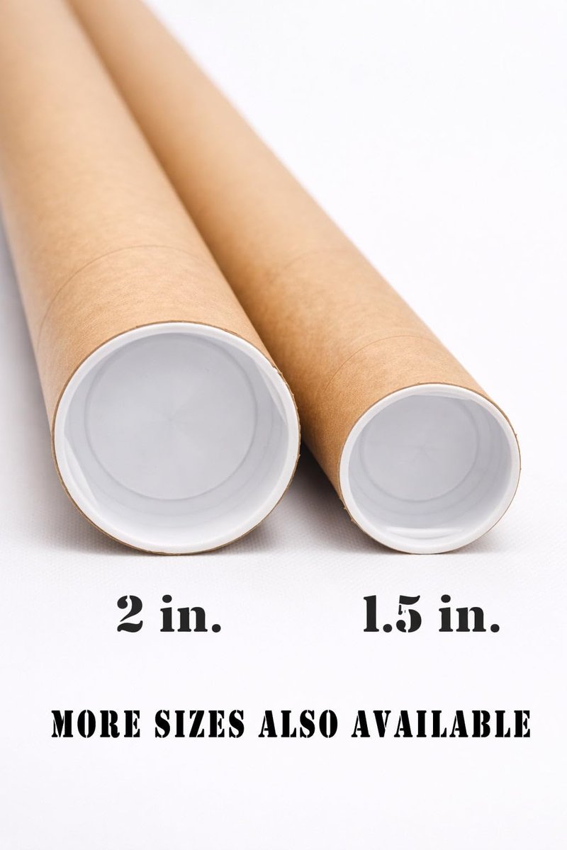 Mailing Tubes with Caps, 2 in x 24 in - 2 Pack - Kraft - for Shipping, Packing, Bulk Round Packaging, Cardboard Mailers, Poster, Art Prints, Maps, Blueprint