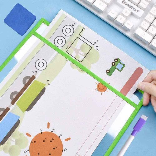30 Pack Dry Erase Pocket Reusable Dry Erase Pockets Sheet Clear Durable Plastic Sleeves 10" x 13" Clear Plastic Sheet Protectors, Teacher School Classroom Supplies