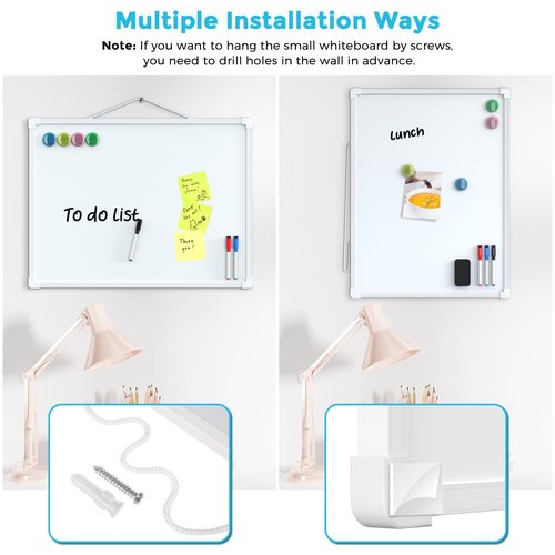 MaxGear Double-Sided Dry Erase Board for Wall, 16"x12" Hanging Whiteboard, Small Dry Erase White Board with 3 Markers&4 Magnets, Portable Whiteboard for Students - Planning, Drawing, Memo, to Do List