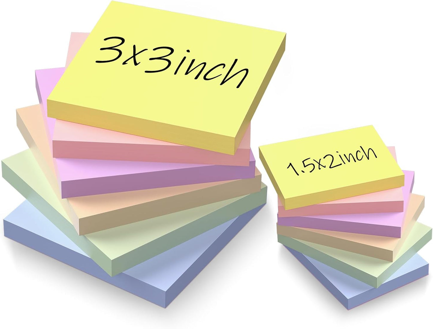 (12 Pack) Sticky Notes 3x3 + 1.5x2 in Small Sticky Note, Self-Sticky Note Pads | Sticks Strong & Removes Clean | Recycled Paper Cute Sticky Notes to School Supplies, Office Products, 6 Colors