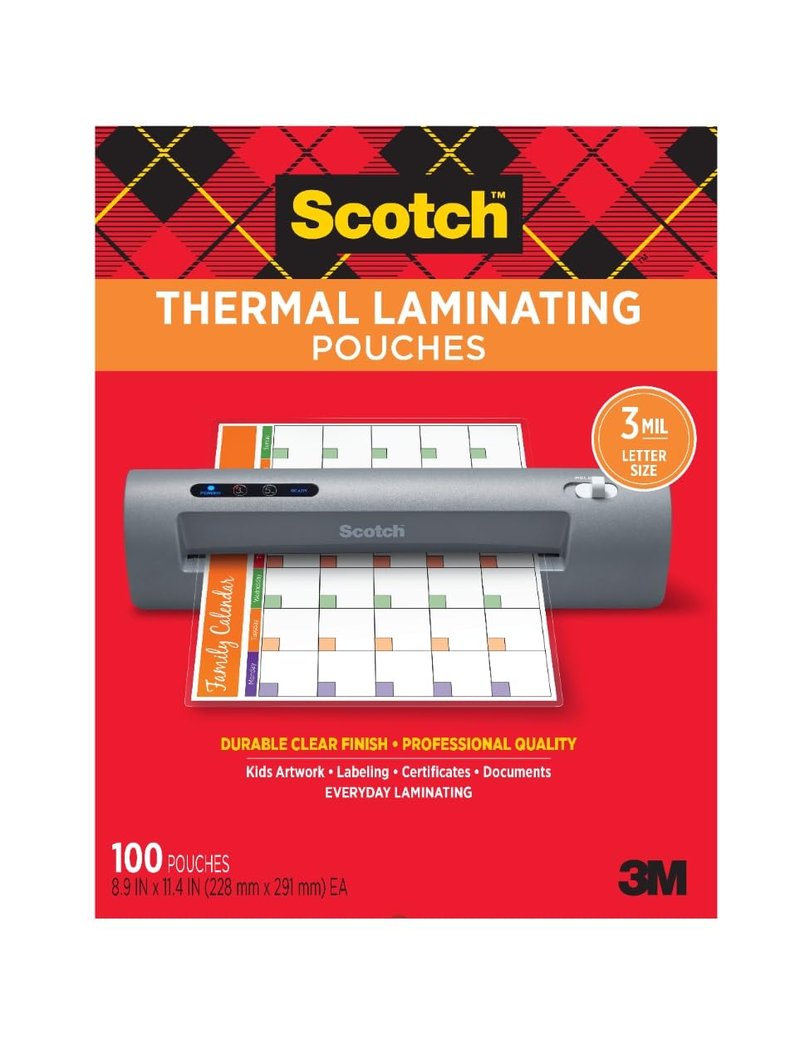 Scotch Thermal Laminating Pouches, for Use with Thermal Laminators, 8.9 x 11.4 Inches, Letter Size Sheets, 100-Count (Pack of 6)