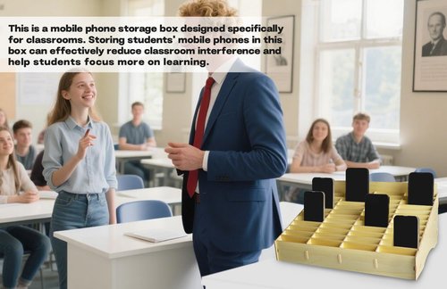 HengTianMei 48 Grid Classroom Cell Phone Holder, 48 Grid Cell Phone Storage Box for Student Management, Wooden Calculator Organizer Caddy for School Office