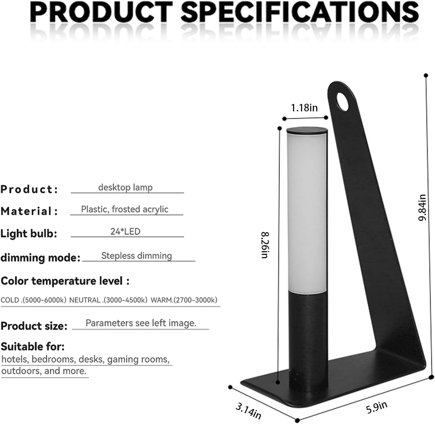Skiennix Magnetic Portable Desk Lamp - 3-Color Dimmable Rechargeable Mini Table Light for Bedroom & Office