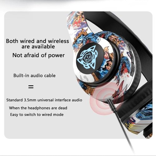 MODIDSTU Graffiti Style Over-Ear Headphones - Wireless Bluetooth 5.0, Hi-Fi Stereo Sound, Comfortable Soft Earpads, 30-Hour Playtime, Built-in Mic for Hands-Free Calls (A)