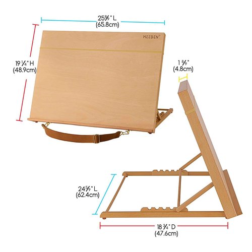 MEEDEN A2 Wooden Tabletop Easel for Painting, 5-Position Adjustable Drawing & Sketching Board with Shoulder Strap, Portable Beechwood Desktop Art Easel Stand for Adults, Artists, Beginners & Student