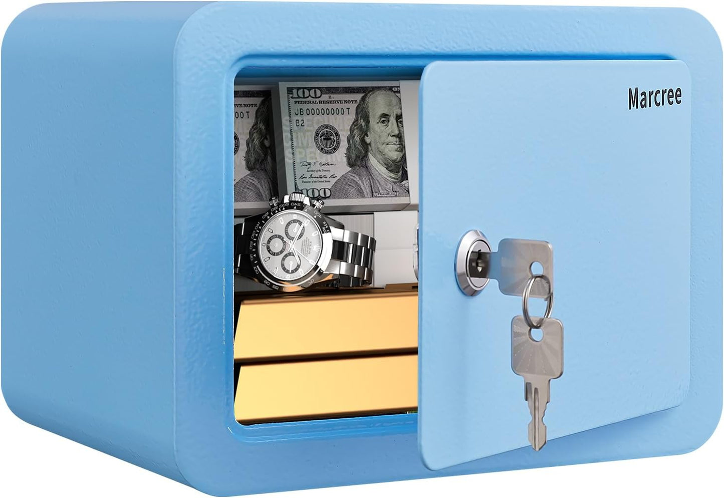 0.23 Cubic Small Safe Box for Home, Mini Safes for Kids, Pink Safe with Key, Security Cabinet Safes with Cutting-edge Bending, Lock Box with Keys for Money Cash, 6.69x 9.06x 6.69 Inches, Pink