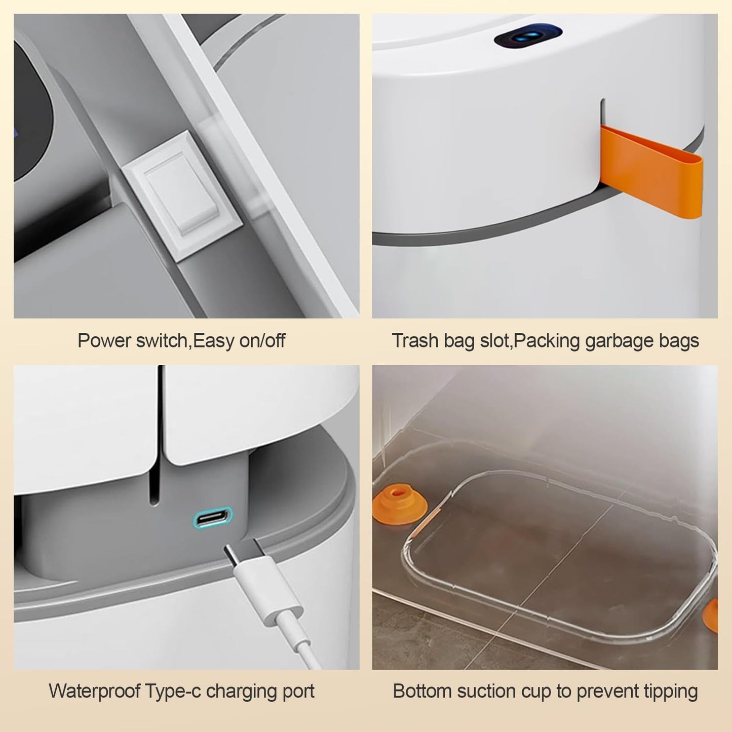 MOPALL Rechargeable Bathroom Trash Can,Motion Sensor Trash Can Automatic Touchless,White 3.5 Gallon Smart Garbage Can with Lid,Auto-Adsorption Slim Small Waste Basket for Bedroom,Bathroom,Kitchen