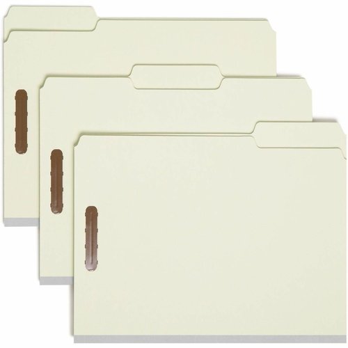 Smead 100% Recycled Pressboard Fastener File Folder, 2 Fasteners, 1/3-Cut Tab, 1" Expansion, Letter Size, Gray/Green, 25 per Box (15003)