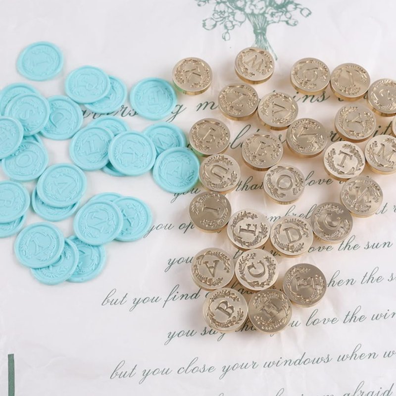 WUERLIN Letter Alphabet M Wax Seal Stamp, Wicker Eucalyptus Initial Sealing With Flower for Wedding Invitation, Gift Wrap, Envelopes, Christmas Card