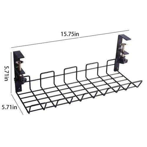 No-Drill Hanging Carbon Steel Cable Organizer Rack for Under Desk – Black, Large Capacity, Multi-Functional