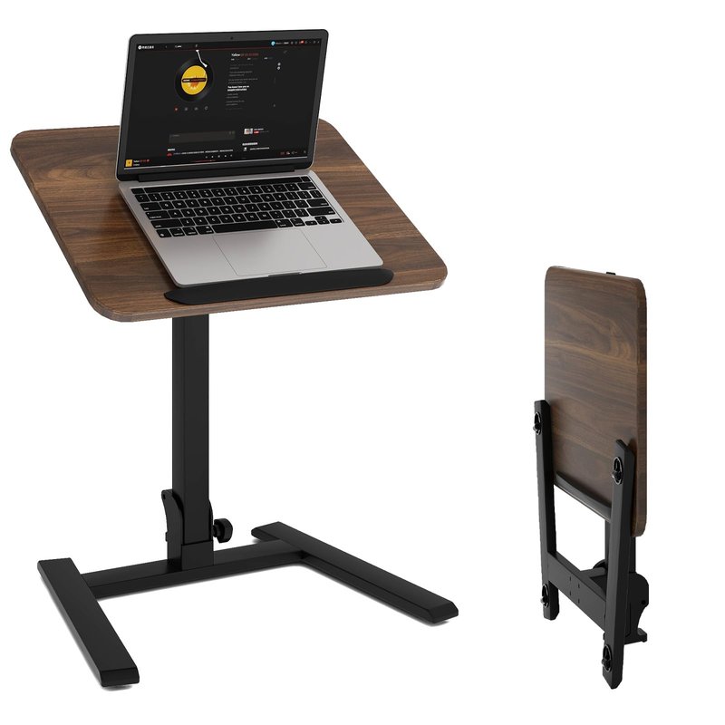 PUNCIA 25 Inch Mobile Folding Desk, Pneumatic Sit-Stand, No Assembly Required Computer Cart, Adjustable Height Laptop Table, 0-90° Tilt Top for Home Office, Small Space, Bedroom and Dorm, Retro