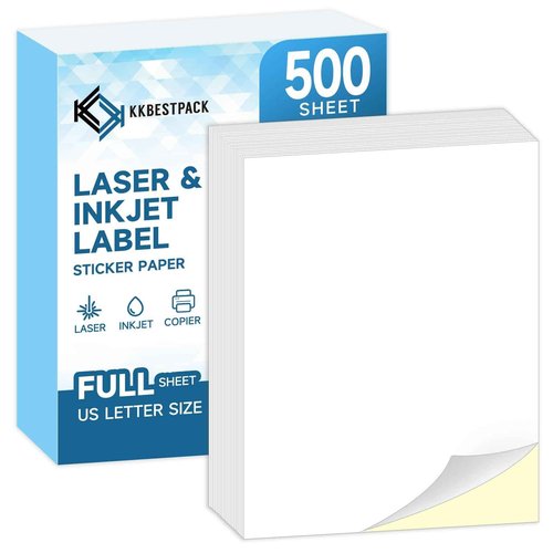 Full Sheets Sticker Paper – 500 Sheets, 8.5" x 11" Letter Size, for Inkjet & Laser Printers