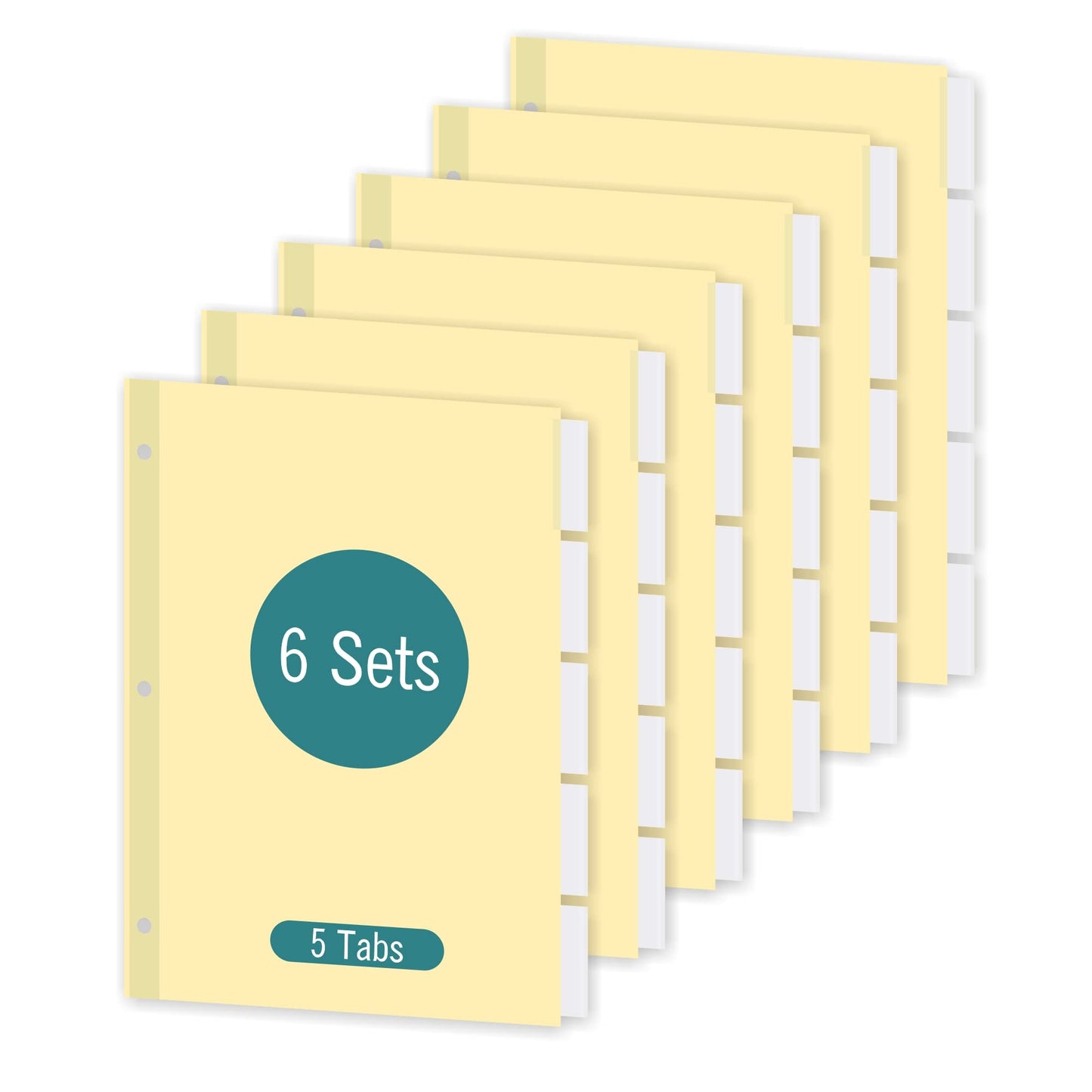 5-Tab Binder Dividers for 3 Ring Binder, Insertable Clear Big Tabs, Letter Size Paper Divider, 8.5 x 11 inch, 6 Sets (30 Dividers Total)