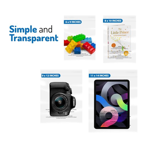 300 New York Poly Bags with Suffocation Warning -Self Sealing Clear Poly Bags for Clothing, shipping and Fba - 8x10” - Pack of 1000 - Ideal for Retail Packaging.