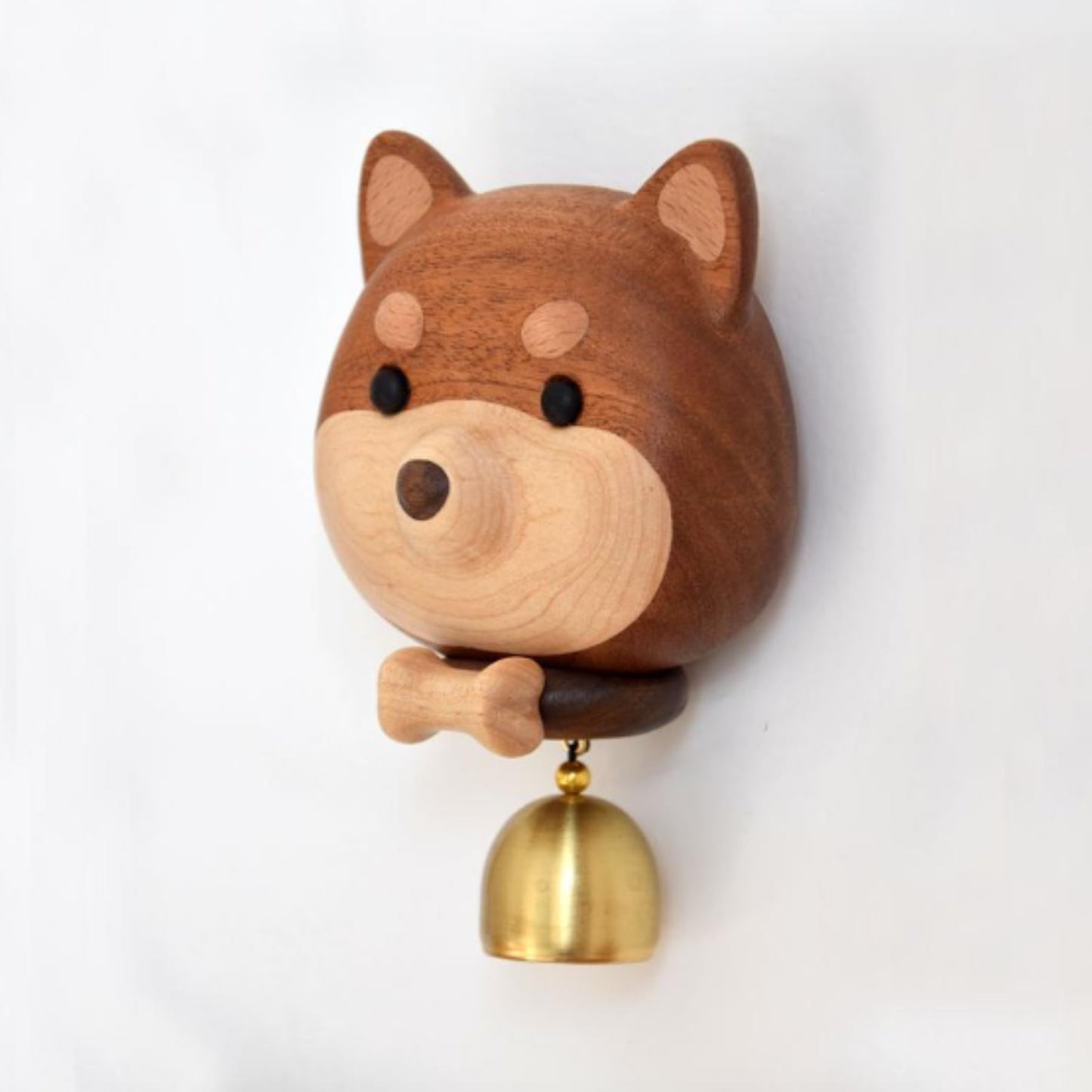 NADEnVIE Shiba Dog Shape Wooden Door Bell - Black Walnut Cartoon Doorbell - Dopamine Wind Chime Suction Ornament - WoodyBeing Shopkeepers Bell for Door Opening