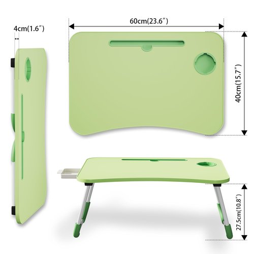 Lap Desk Bed Trays for Eating and Laptops Breakfast in Bed Tray for Sofa/Couch/Study/Reading/Writing with Cup Holder/Drawer On Low Sitting Floor Large Portable Foldable (Green)
