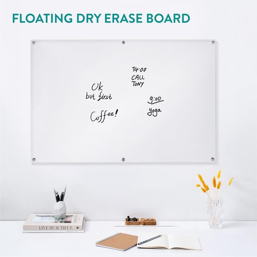 Navaris Acrylic Dry Erase Board - 60 x 90 cm - Clear Memo Board for Wall - Floating Transparent Wipe Board - Wall Mounted Landscape or Portrait - Large