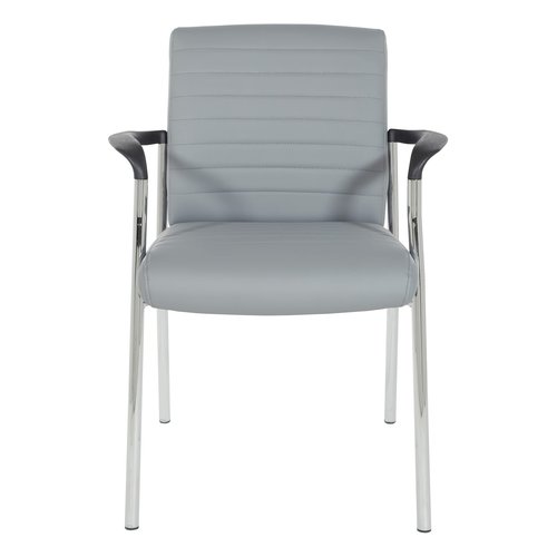 Office Star FL Series Faux Leather Padded Guest Chair with Built-in Lumbar Support, Charcoal Grey with Chrome Frame