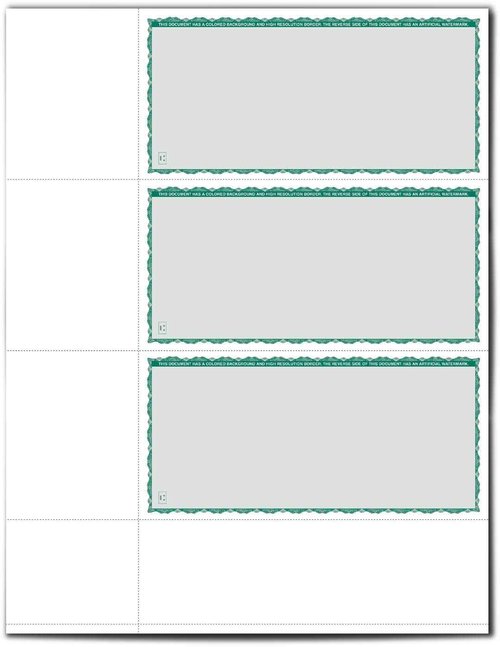VersaCheck Secure Checks - 750 Blank Business or Personal Wallet Checks - Green Premium - 250 Sheets Form #3001-3 Per Sheet