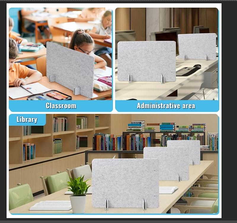 Desk Privacy Panel Set 40x60 cm Light Grey, Freestanding Noise-Reducing Desk Partitions (2 pcs) with Feet