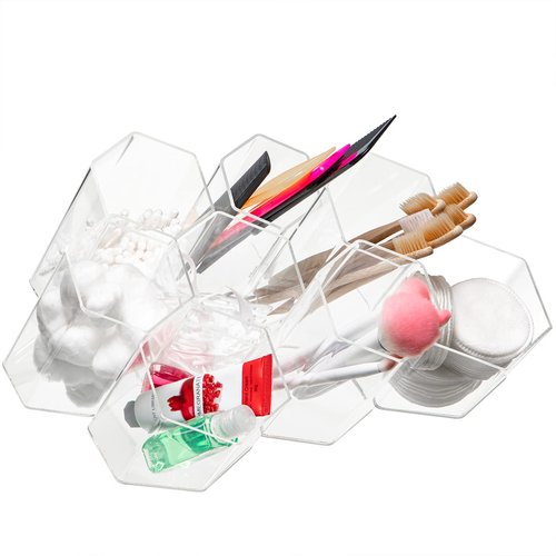 Jetec 12 Pieces Acrylic Office Desk Organizer, Hexagonal Transparent Clear Wall-Mounted Stationery Storage Box, Pencil Organizer Desktop for School Office Supplies