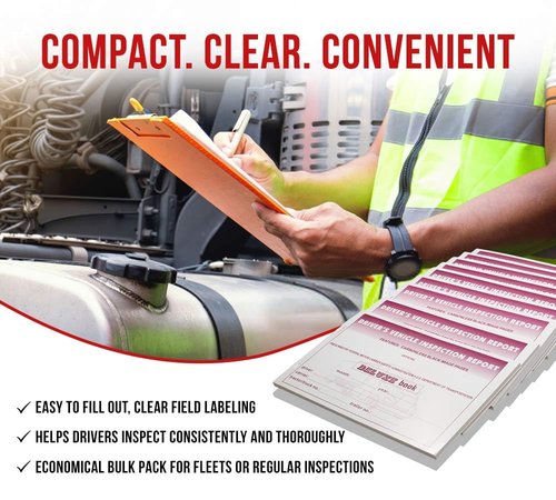 Mytee Products Driver’s Vehicle Inspection Report Book (31 Sets of Forms) for Truck Drivers - 5-1/2" x 8-1/2", Carbonless 2-Ply, Pre-Trip Inspection Book Meets FMCSR Requirements & DVIR (50 Pcs)