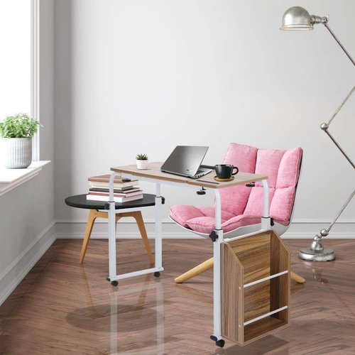 Keenso Mobile Laptop Cart with Adjustable Height, Tiltable Top, Wheels, 0.8M Length, White