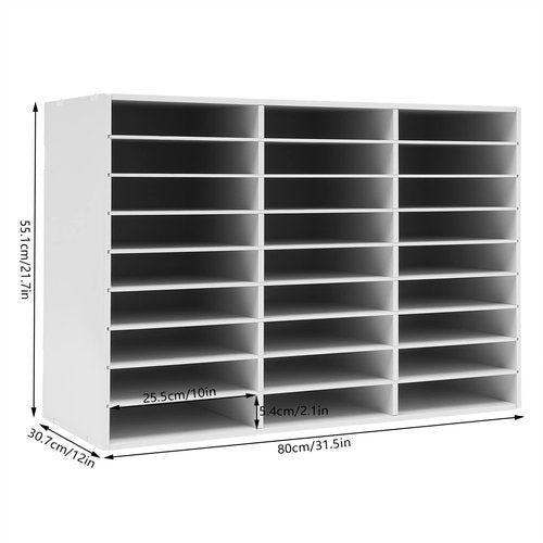 MhdunueSK Literature Organizer, Desktop File Sorter Mail Center, Paper Storage Cabinet with 27 Slots Compartments, Classroom Mailbox for Home School Office (27 Slots White)