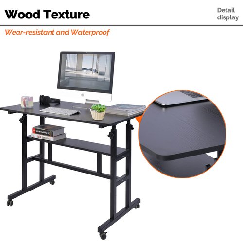 AIZ Mobile Standing Desk, Adjustable Computer Desk with Double-Layer and Rolling Wheels, Home Office Laptop Workstation, Portable Table for Standing or Sitting, Adults or Children,Rustic