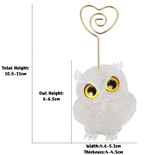 mookaitedecor Rock Quartz Owl Statue Crystal Card Holder Stand, Cute Animals Figurine Clip Photo Holders for Desk, Sticky Notes Holder for Office