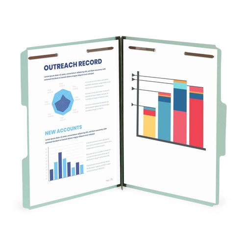 Blue Summit Pressboard File Folders, 2 inch Expansion Pressboard Folders Letter Size, Pressboard Folders with Fasteners, Gray/Green – 25 Pack