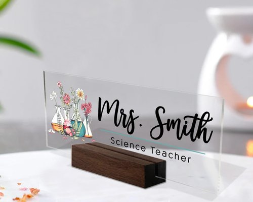 Personalized Laboratory Desk Sign, Floral Chemistry Lab Scientist Gift, Science Teacher Desk Name Plates for Classroom, Chemistry Gift for Biology Teacher, Desks Decoration, Appreciation