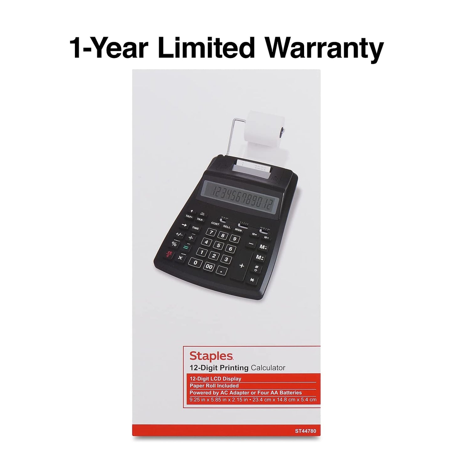 TRU RED 12-Digit Desktop Printing Calculator, Black, Paper Tape Printing, Large Display, Office Accounting & Business Use