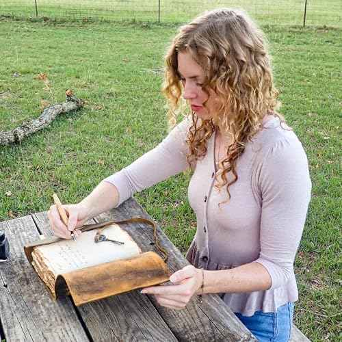 LEATHER VILLAGE Vintage Leather Journal ? 200 Handmade Vintage Deckle Edge Paper ? Leather bound Journal For Women Men ? Vintage Key Closure - Book of Shadows - Cappuccino Brown - 10X7 inches
